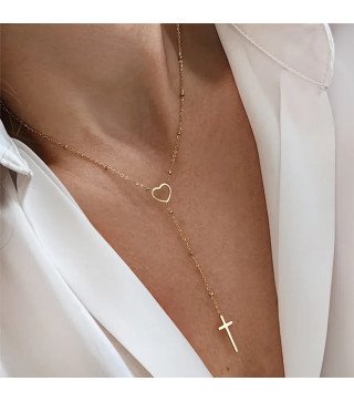 Collier 'Heart & Cross' Plaqué Or 14k