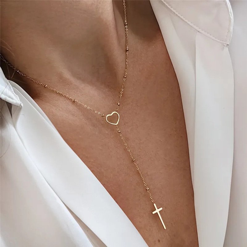 Collier 'Heart & Cross' Plaqué Or 14k Collier 'Heart & Cross' Plaqué Or 14k