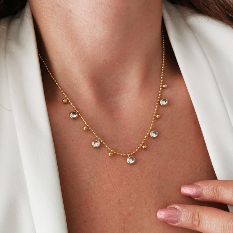 Collier 'Angel Eyes' Plaqué Or 14k avec Cristaux