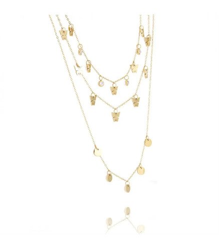 Collier Triple 'Multi Butterfly' Plaqué Or 14k