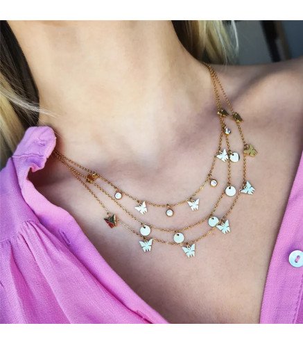 Dreifache Halskette 'Multi Butterfly' Vergoldet mit 14k Gold