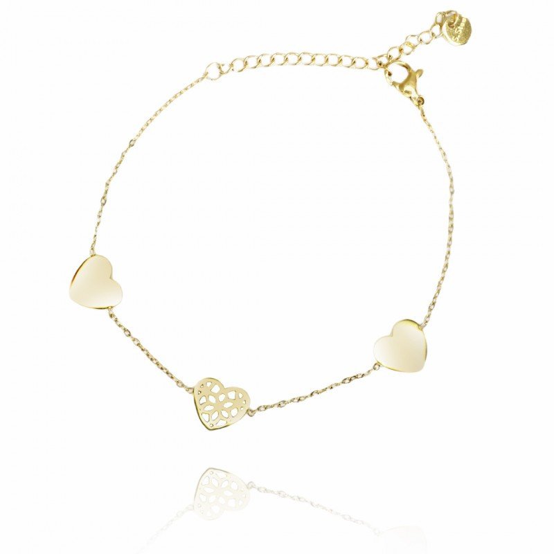 Bracelet 'Hearts' with Charms, Gold Plated with 14k Gold