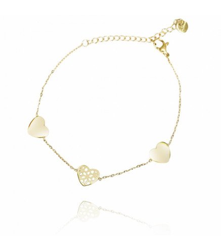 Bracelet 'Hearts' avec Breloques, Plaqué Or 14k