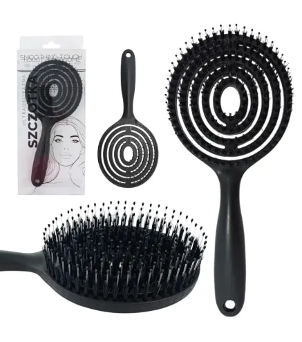 Super elastyczna szczotka do włosów z włosiem z dzika – czarna – masaż, rozczesywanie, suszenie | Diana Beauty & Creative