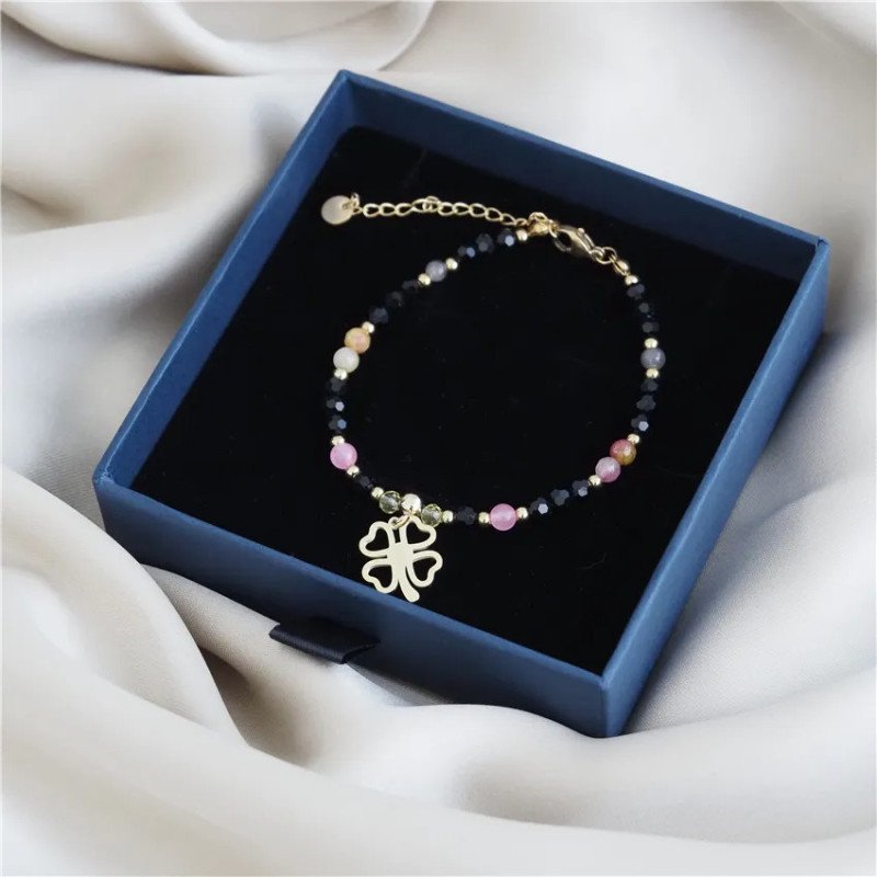 Bracelet 'Klavertje' with Gemstones, Gold Plated with 14k Gold