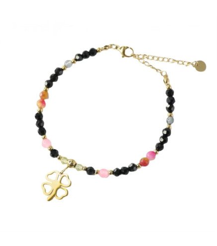 Bracelet 'Klavertje' with Gemstones, Gold Plated with 14k Gold