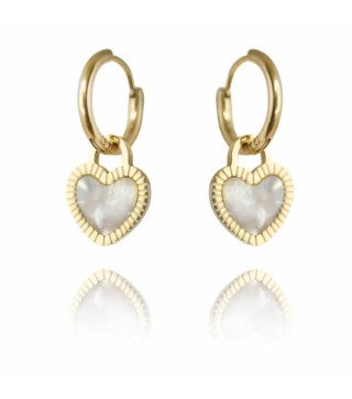 Earrings 'Hartjes' with White Amber, Gold Plated with 14k Gold
