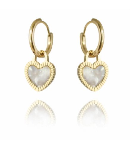 Earrings 'Hartjes' with White Amber, Gold Plated with 14k Gold