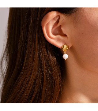 Ohrringe 'Bohemian Pearl Shell', Vergoldet mit 14k Gold