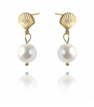 Boucles d'oreilles 'Bohemian Pearl Shell', Plaqué Or 14k