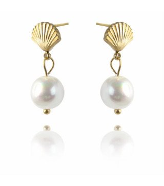 Oorbellen 'Bohemian Pearl Shell', Verguld met 14-karaats Goud