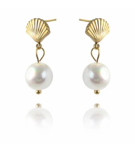 Boucles d'oreilles 'Bohemian Pearl Shell', Plaqué Or 14k