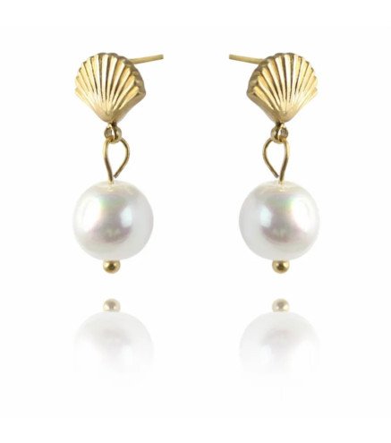 Oorbellen 'Bohemian Pearl Shell', Verguld met 14-karaats Goud