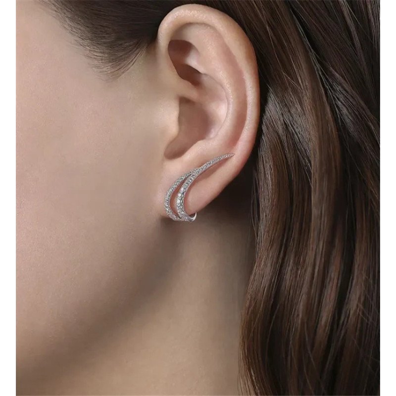 Boucles d'oreilles 'Wings' en Or Blanc, Plaqué Or 14k