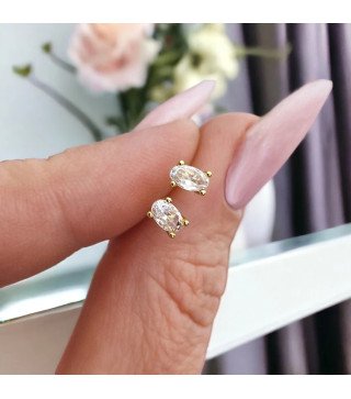 Gold-plated stainless steel earrings OVAL ZIRCONIA