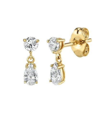 Boucles d'oreilles 'Shine' avec Cristal Suspendu, Plaqué Or 14k