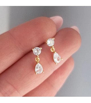 Boucles d'oreilles 'Shine' avec Cristal Suspendu, Plaqué Or 14k