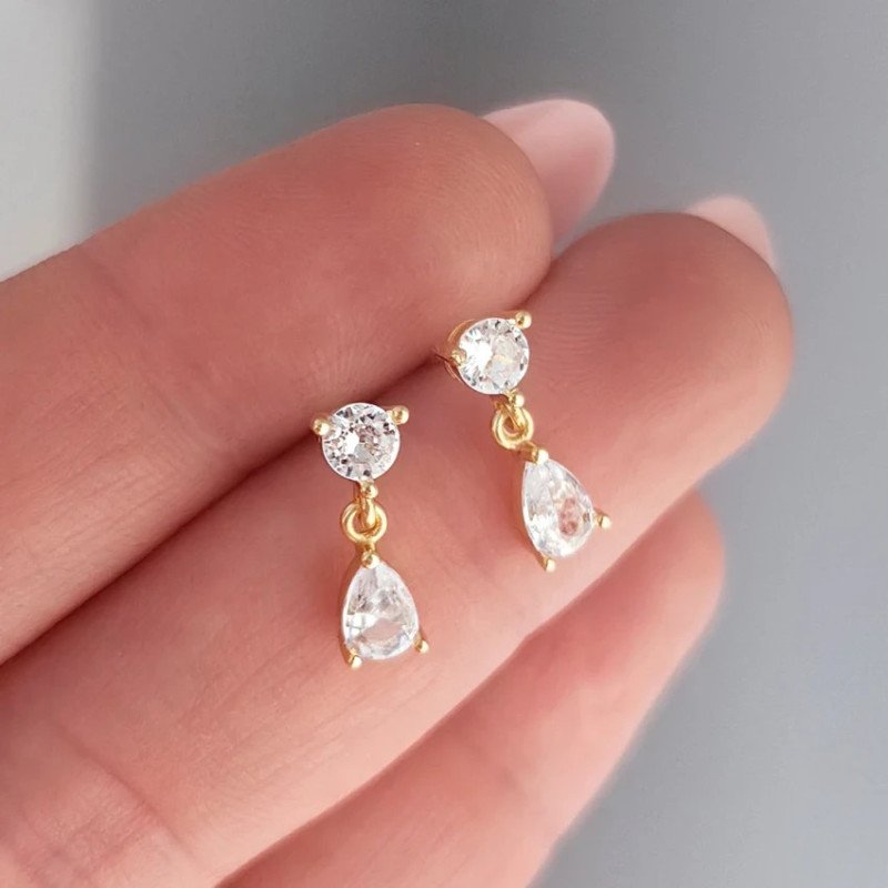 Boucles d'oreilles 'Shine' avec Cristal Suspendu, Plaqué Or 14k