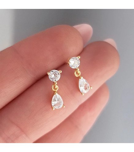 Earrings 'Shine' with Hanging Crystal, Gold Plated with 14k Gold