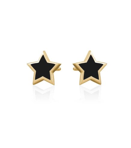 Boucles d'oreilles 'Black Stars' Plaqué Or, avec Accents Noirs