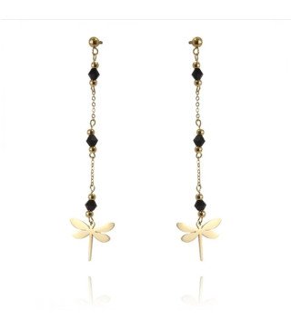 Earrings 'Libellen' with Black Stones and Gold Beads, Gold Plated with 14k Gold