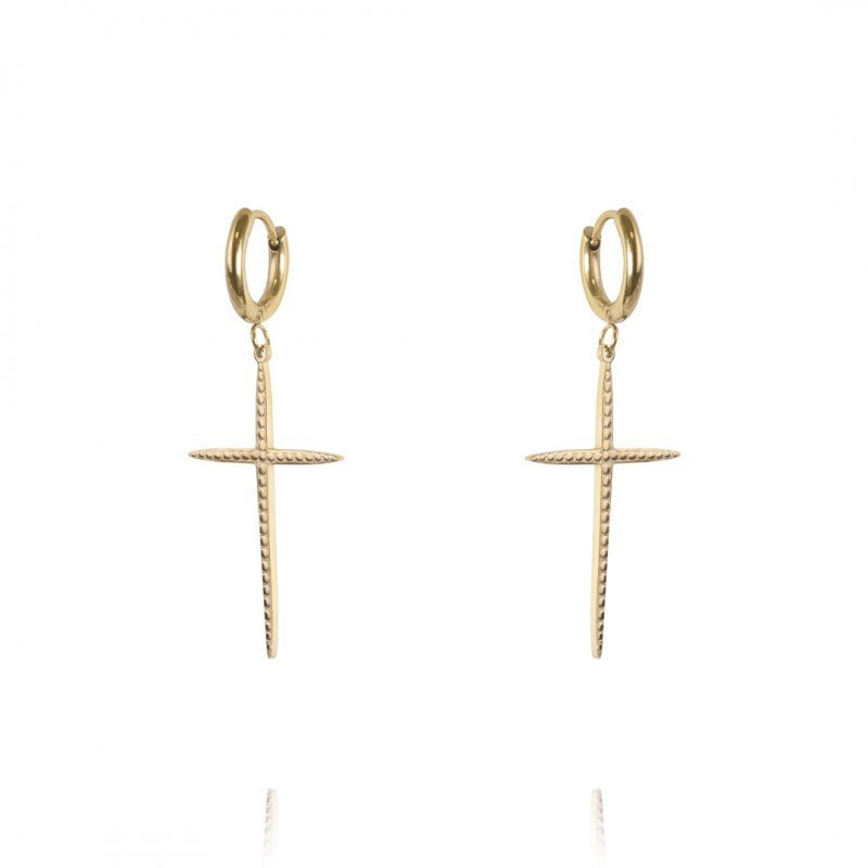 Boucles d'oreilles 'Diamond Cross' Plaqué Or 14k