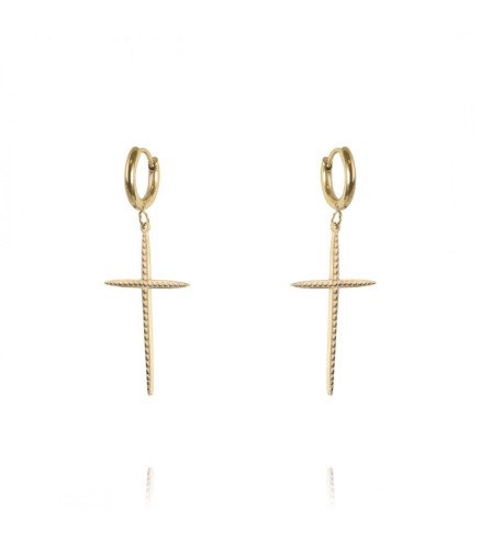 Boucles d'oreilles 'Diamond Cross' Plaqué Or 14k