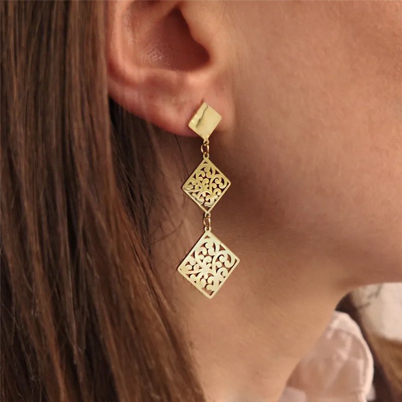 Boucles d'oreilles 'Diamante' Plaqué Or 14k