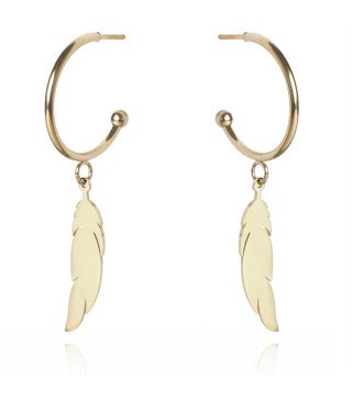 Boucles d'oreilles 'Feather' avec Design de Plume, Plaqué Or 14k