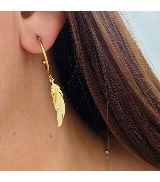 Boucles d'oreilles 'Feather' avec Design de Plume, Plaqué Or 14k