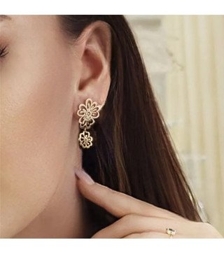 Earrings 'Ajour Flowers' Flower-Shaped, Gold Plated with Light Gold