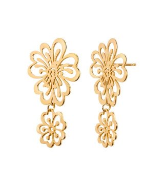 Earrings 'Ajour Flowers' Flower-Shaped, Gold Plated with Light Gold