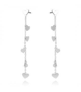 Boucles d'oreilles 'Amor Silver' avec Cœurs Suspendus, Plaqué Argent