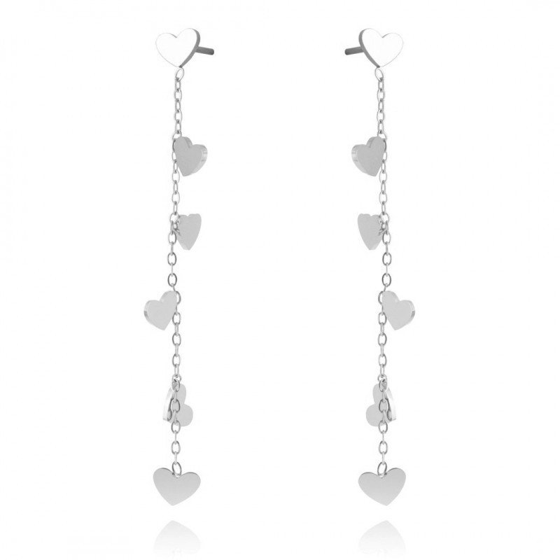 Oorbellen 'Amor Silver' met Hangende Hartjes, Verzilverd