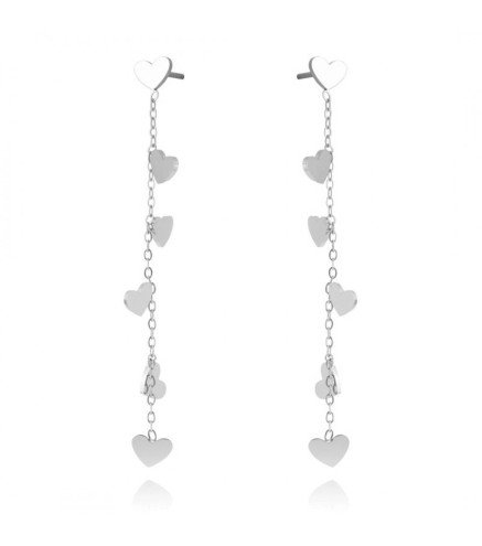 Boucles d'oreilles 'Amor Silver' avec Cœurs Suspendus, Plaqué Argent