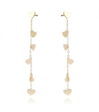 Boucles d'oreilles 'Amor Gold' avec Cœurs Suspendus, Plaqué Or 14k