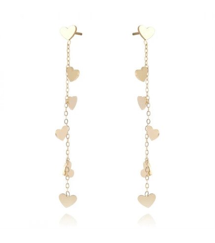 Boucles d'oreilles 'Amor Gold' avec Cœurs Suspendus, Plaqué Or 14k