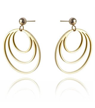 Boucles d'oreilles 'Triple Circles' en Forme de Cercles Triples, Plaqué Or 14k