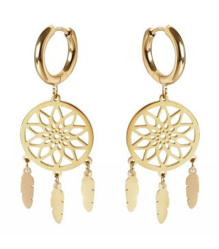 Boucles d'oreilles 'Dreamcatcher' en Forme de Capteurs de Rêves, Plaqué Or 14k