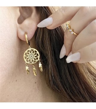 Boucles d'oreilles 'Dreamcatcher' en Forme de Capteurs de Rêves, Plaqué Or 14k