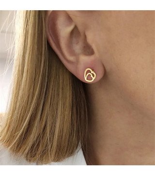 Boucles d'oreilles 'Ajour Double Hearts' en Forme de Cœurs Doubles Ajurés, Plaqué Or 14k