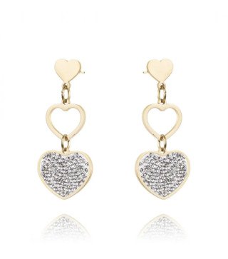 Oorbellen 'Valenti' met Dubbele Harten, Verguld met 14-karaats Goud en Diamantlook