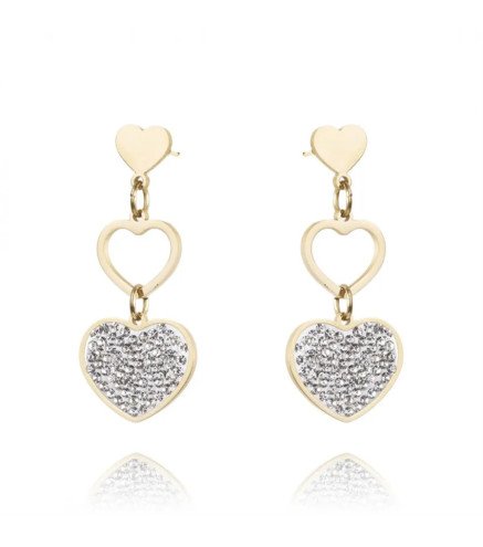 Boucles d'oreilles 'Valenti' avec Doubles Cœurs, Plaqué Or 14k et Effet Diamant