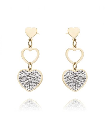 Oorbellen 'Valenti' met Dubbele Harten, Verguld met 14-karaats Goud en Diamantlook