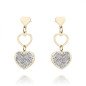 Boucles d'oreilles 'Valenti' avec Doubles Cœurs, Plaqué Or 14k et Effet Diamant