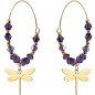 Boucles d'oreilles 'Dragonfly Rings' avec Pierres Violettes et Libellules Dorées, Plaqué Or 14k