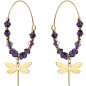 Earrings 'Dragonfly Rings' with Purple Stones and Gold Dragonflies, Gold Plated with 14k Gold Earrings 'Dragonfly Rings' with Purple Stones and Gold Dragonflies, Gold Plated with 14k Gold