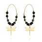 Boucles d'oreilles 'Dragonfly Circles' avec Pierres Noires et Libellules Dorées, Plaqué Or 14k Boucles d'oreilles 'Dragonfly Circles' avec Pierres Noires et Libellules Dorées, Plaqué Or 14k