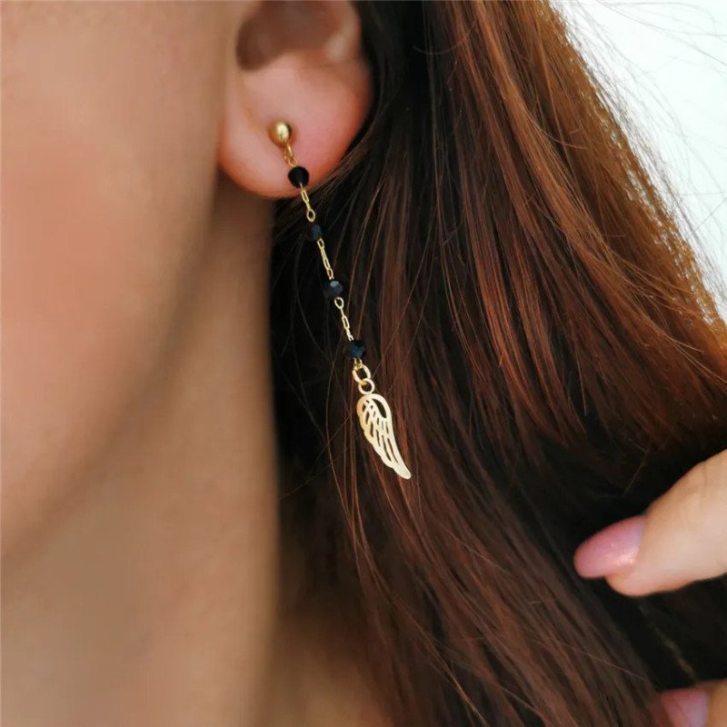 Ohrringe 'Black Magic Gold Wings' mit Schwarzen Steinen, Vergoldet mit 14k Gold Ohrringe 'Black Magic Gold Wings' mit Schwarzen Steinen, Vergoldet mit 14k Gold