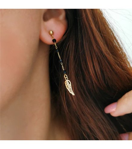 Earrings 'Black Magic Gold Wings' with Black Stones, Gold Plated with 14k Gold